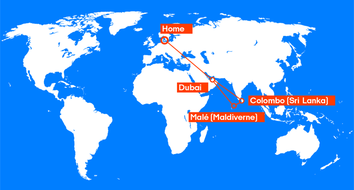 Flybillet til Maldiverne, Sri Lanka og Dubai