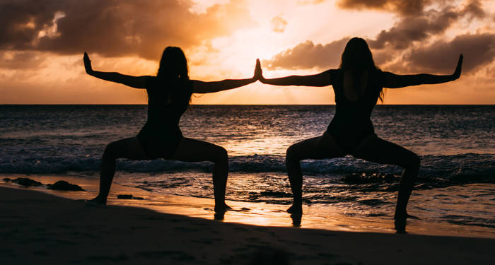 Yoga Beach Two Girls Sunset Cover