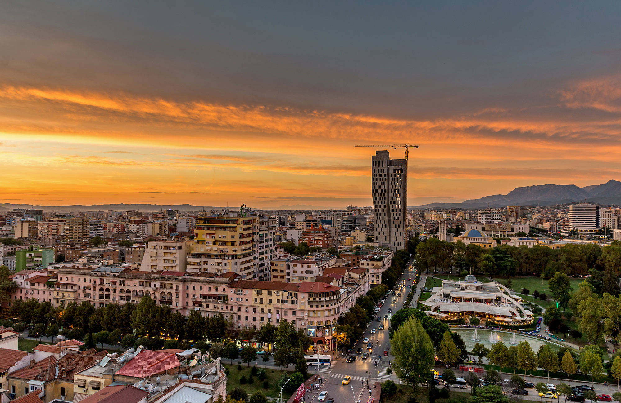 Tirana Albania Sunset Skyline View
