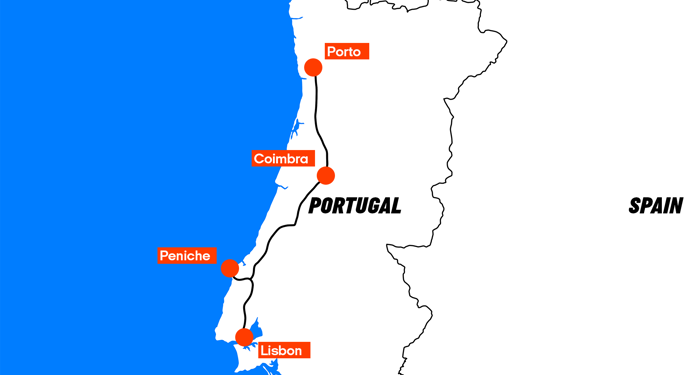 kort over dit road trip i portugal