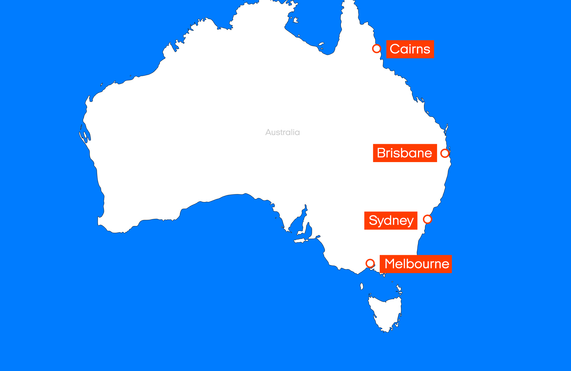 Kort over afhentningssteder i Australien