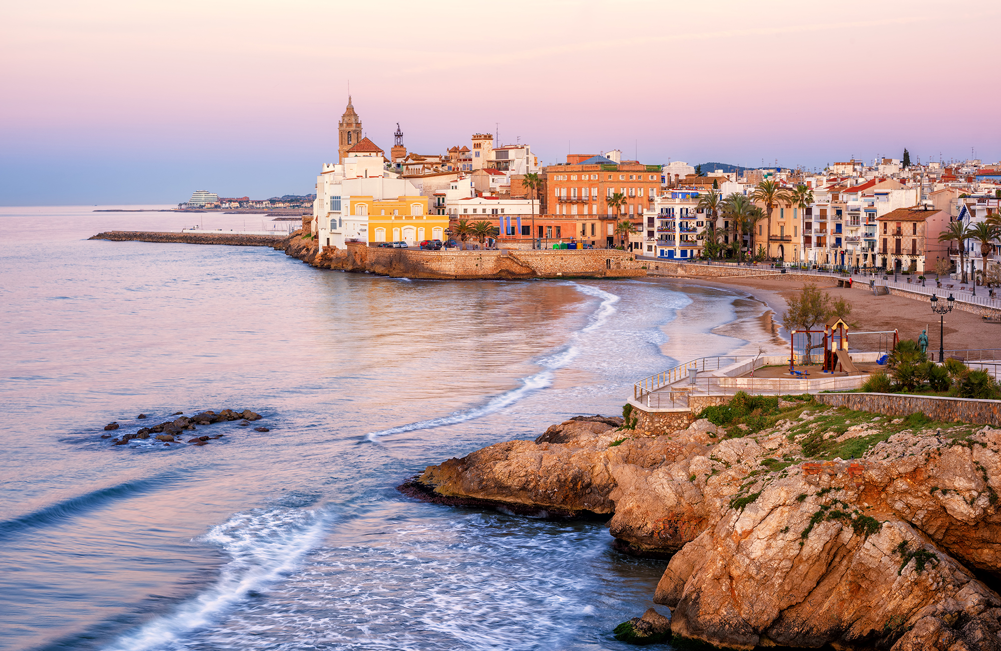 Sitges Spain Coastline At Dusk